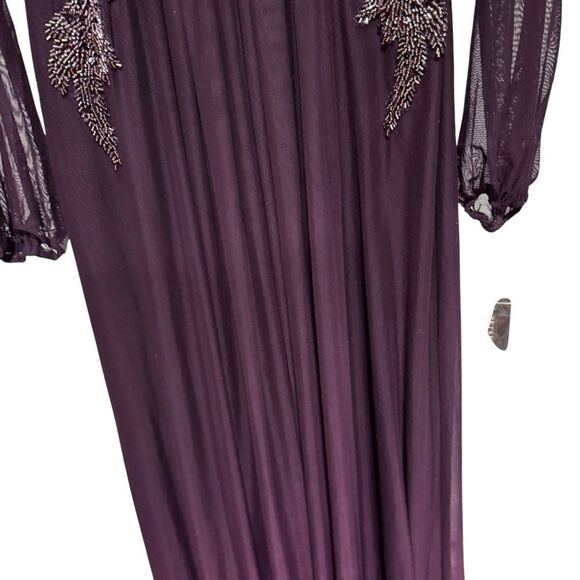Revolve Betsy & Adam Kylie V-Neck Embroidered Chiffon Gown in Plum Purple - Picture 8 of 12